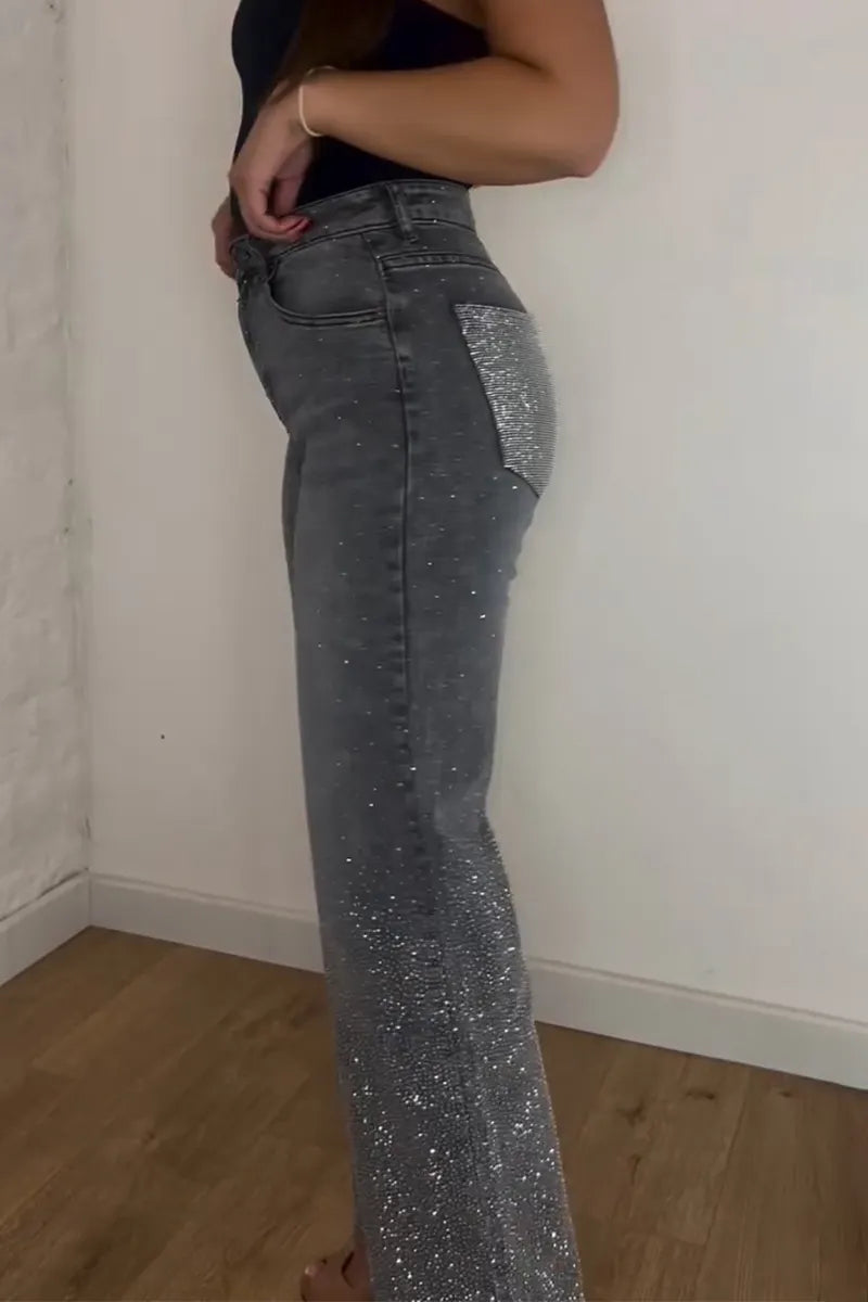Women's Rhinestone Washed Casual Jeans