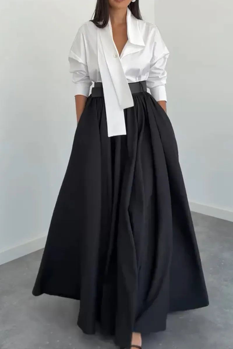 Women's Elegant Asymmetric Neckline Shirt or A-Line Maxi Skirt