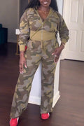 Women's Round Neck Patchwork Hooded Jacket+ Pants Casual Camouflage Set