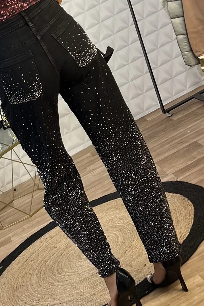 Women's Relaxed Ombre Rhinestone Embellished Jeans