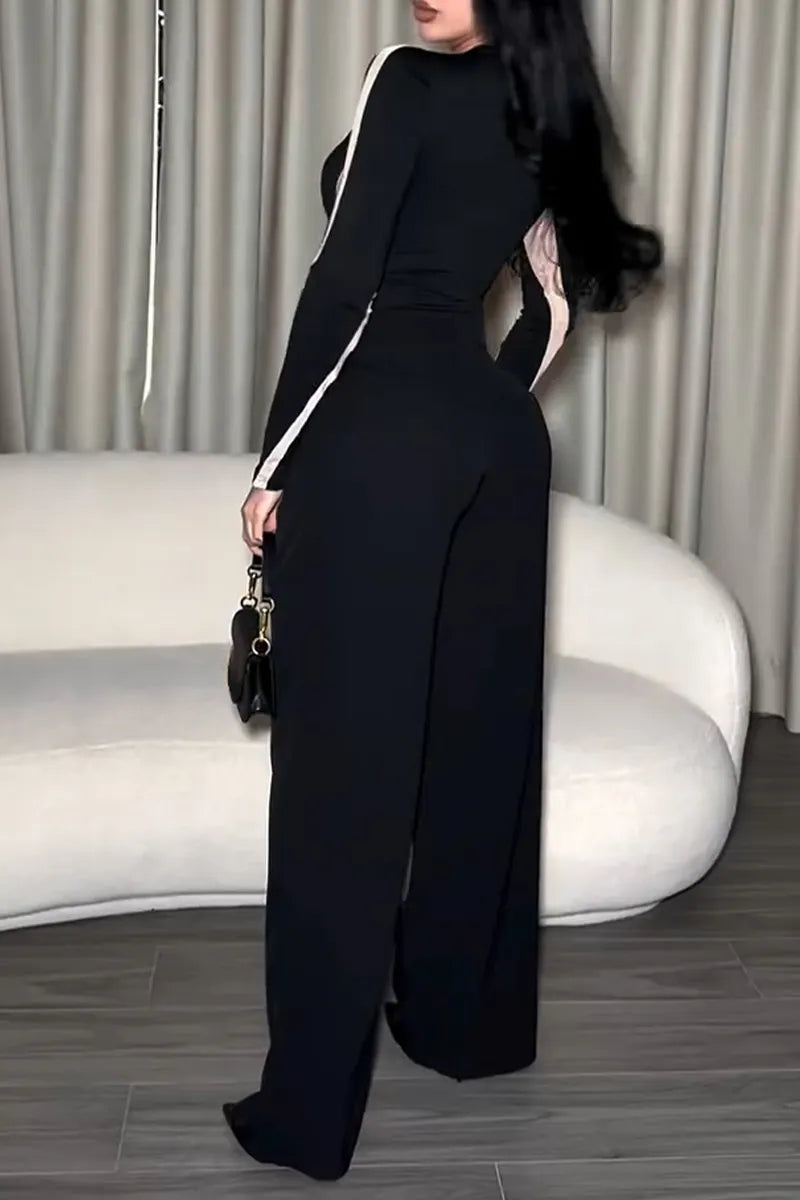 Women's Fashion Color Block Slim Top or Wide Leg Pants