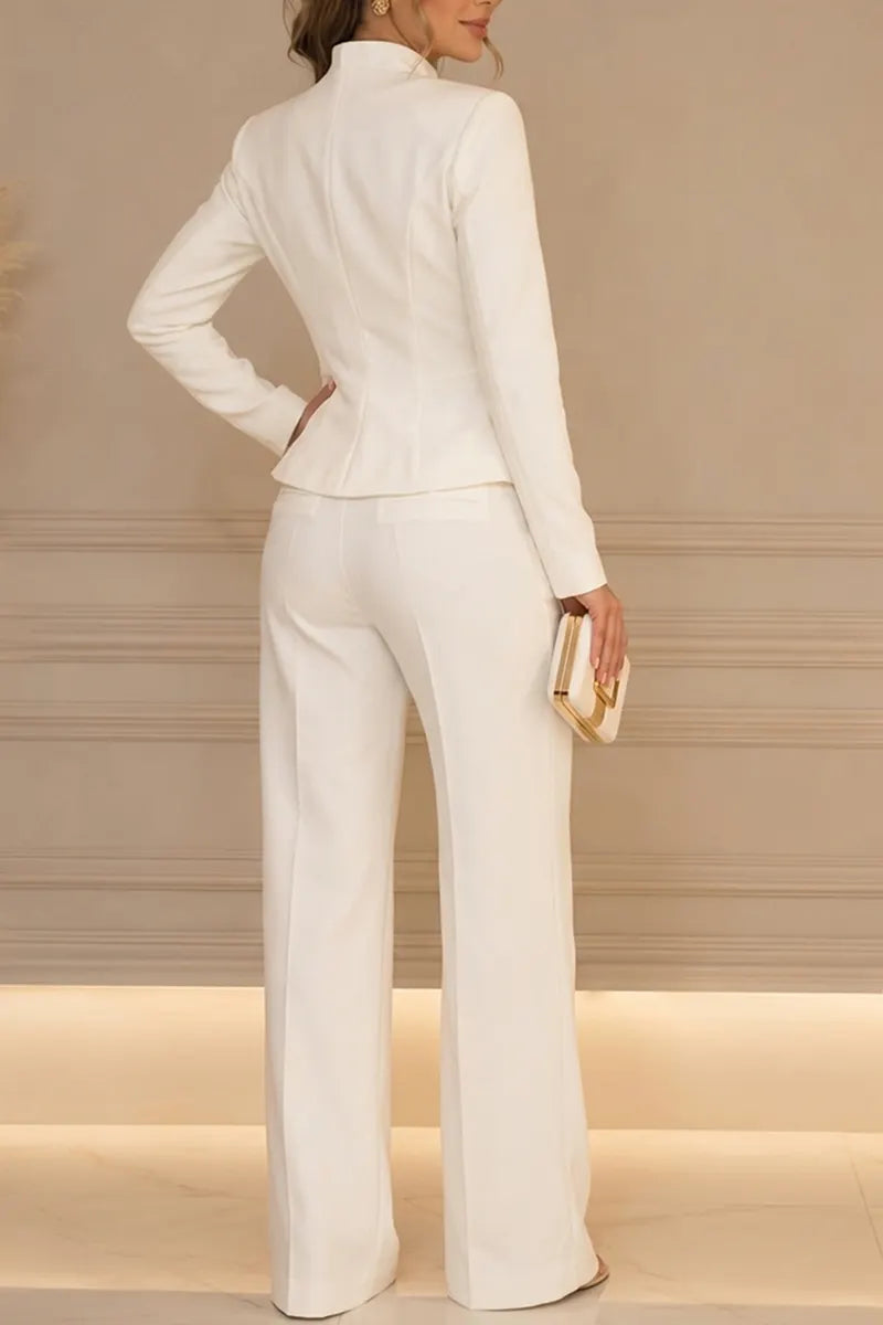 Women's Elegant Button Decoration Slim Blazer Suit Pants Two-Piece Set