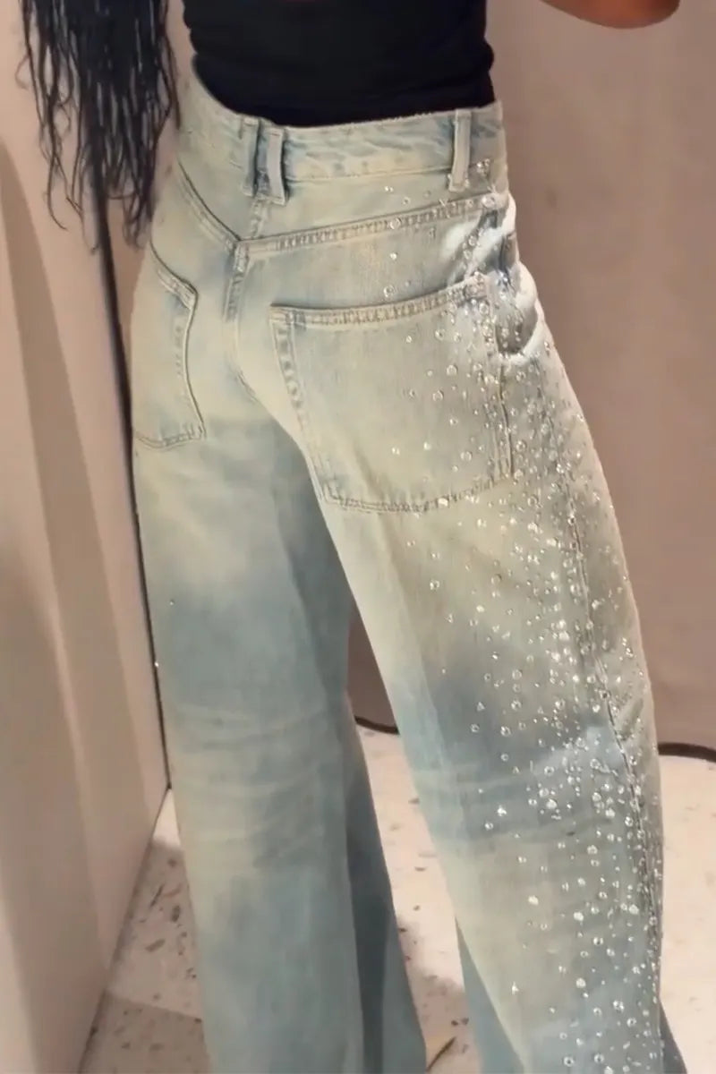 Women's Rhinestone Washed Casual Jeans