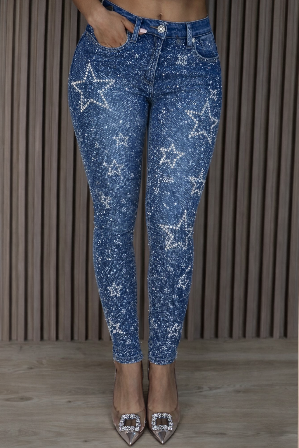Female Star's High-elasticity Rhinestone Skinny Jeans