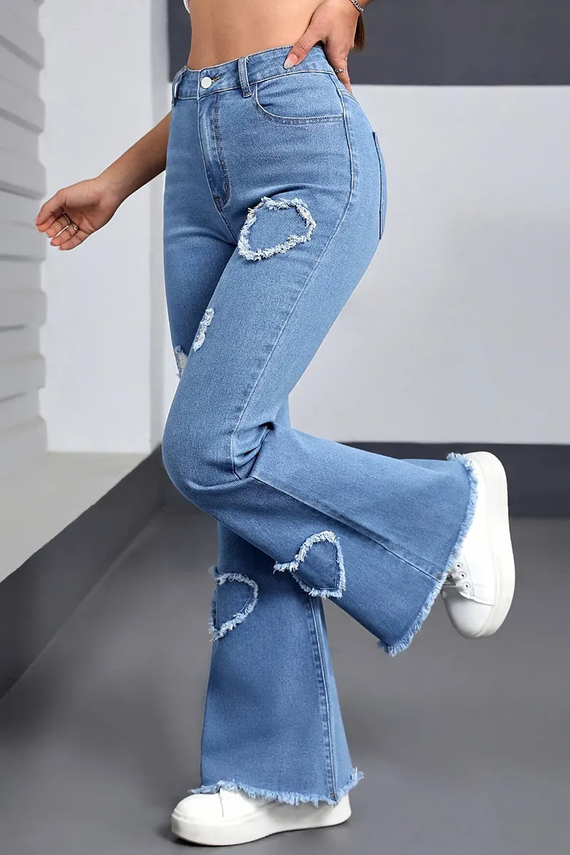 Trendy Flared Heart-Detail Jeans For Women