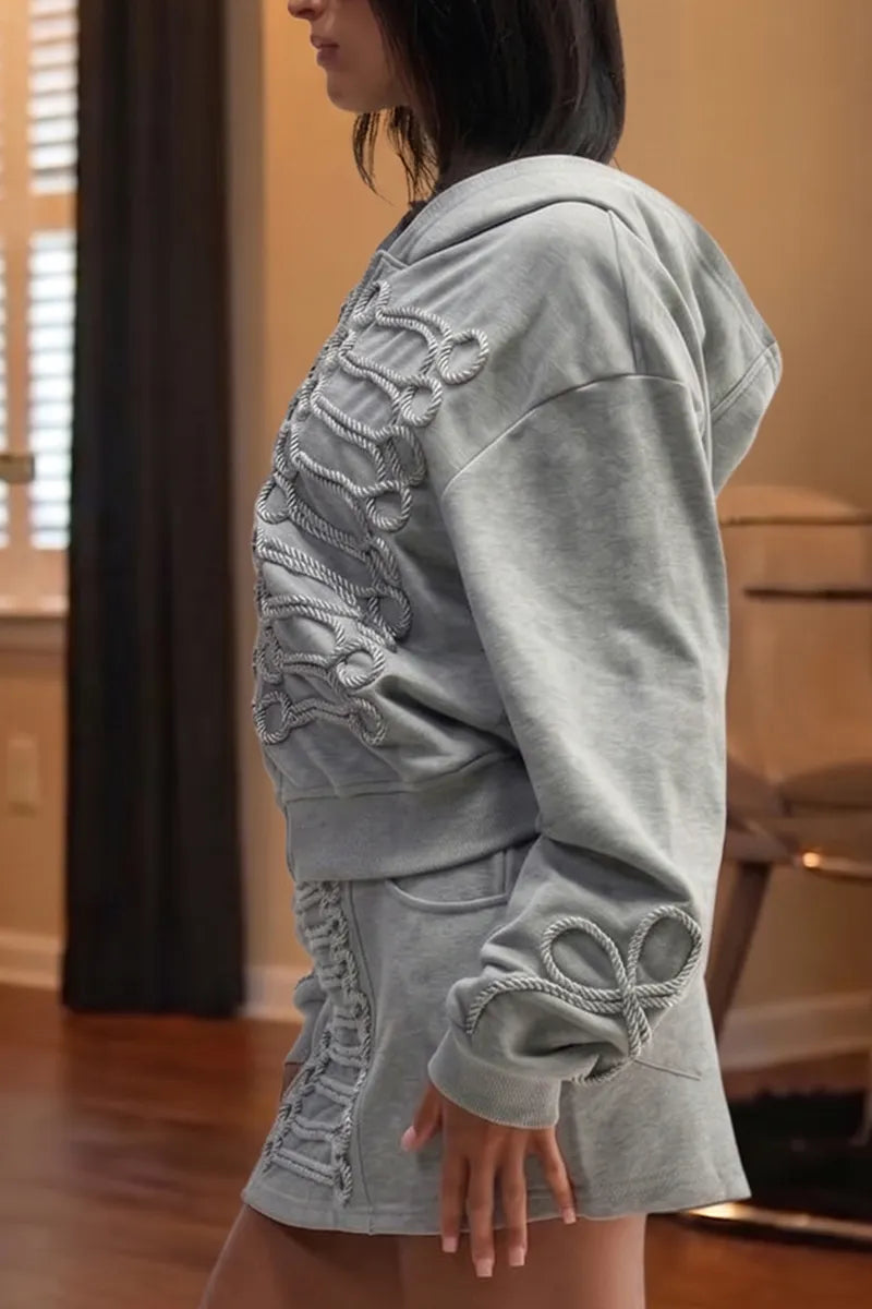 Women's Casual Woven Decoration Hoodie or Mini Skirt