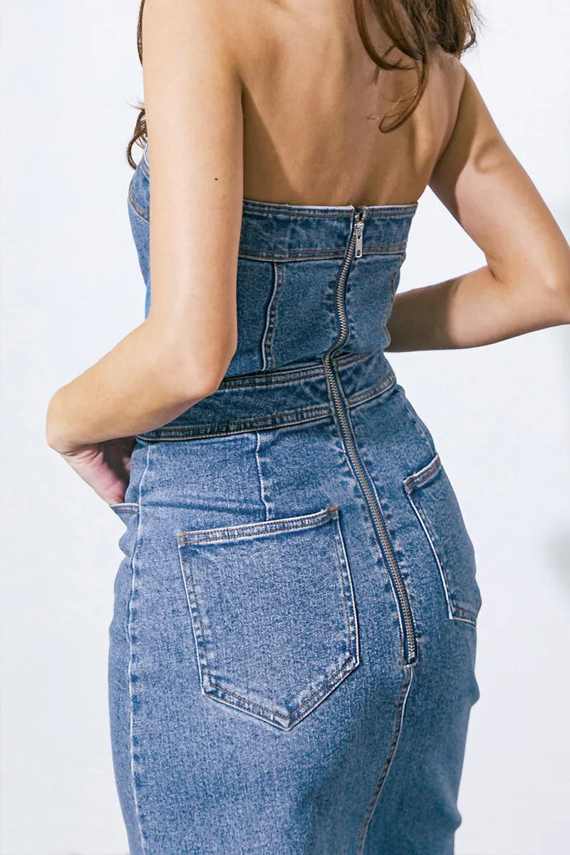 Women's Casual Strapless Denim Dress