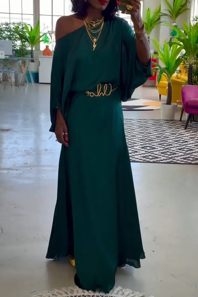 Women's Round Neck Top+ Half Skirt Solid Color Elegant Temperament Set