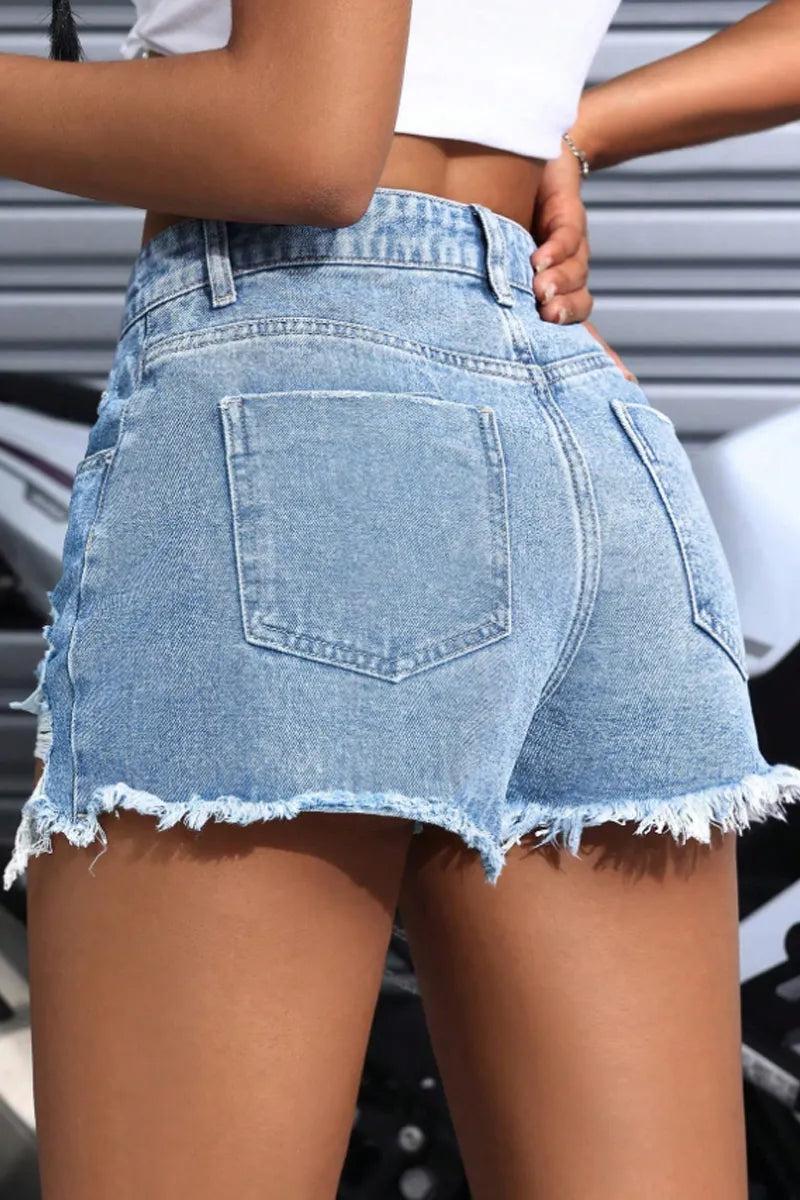 Ladies' Hot Selling Casual Fringe Denim Shorts