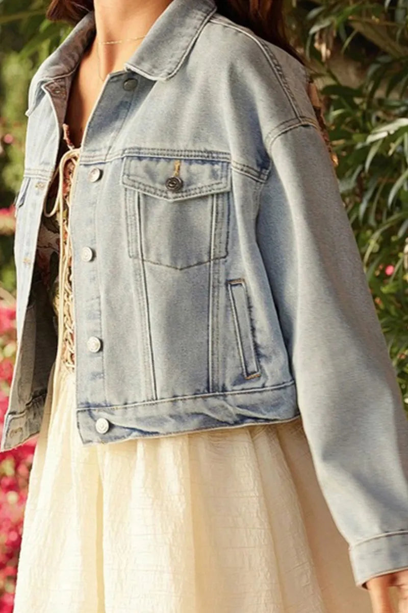 Casual Back Panel Heart Shape Short Denim Jacket