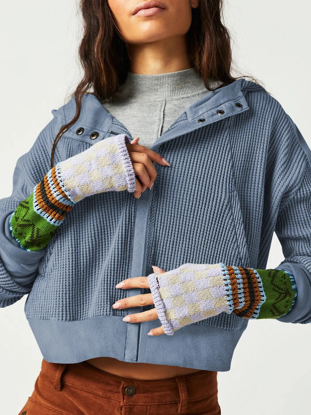 Casual Textured Knit Hoodie Sweatshirt Jacket