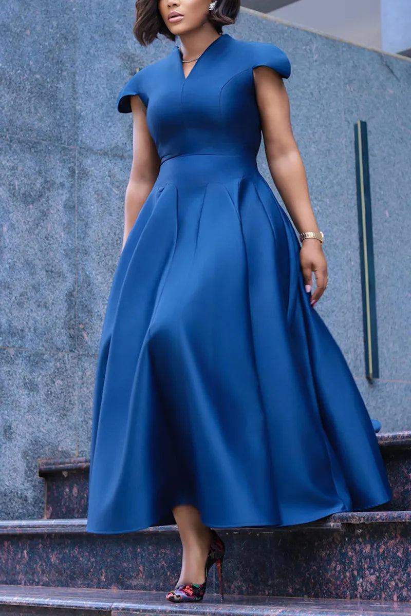 Women's Elegant Satin Waist Cinching A-Line Maxi Dress