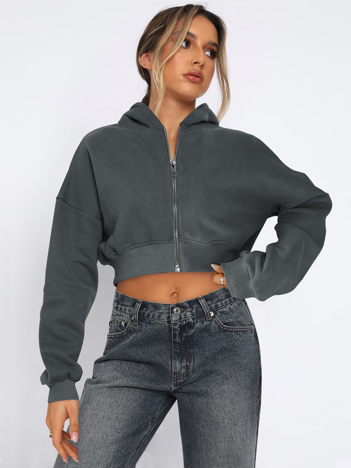 Casual Warm Short Fleece Hoodie Sweatshirt Jacket