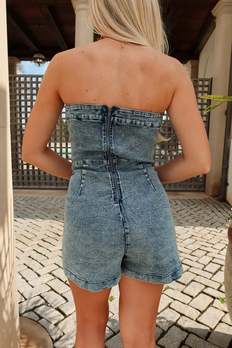 Ladies' Casual Acidic Denim Skirt Jumpsuit