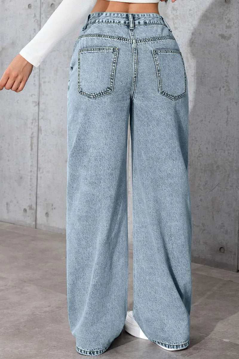 Casual Loose High Waisted Straight Denim Jeans