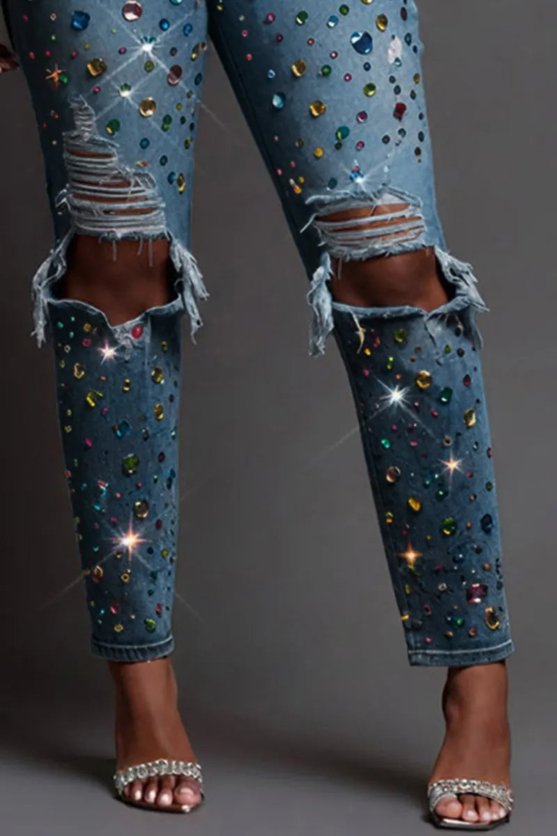 Ladies' Hot Selling Diamond Casual Slim Fit Jeans