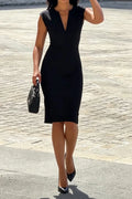 Women's Elegant V-Neck Slim Midi Dress
